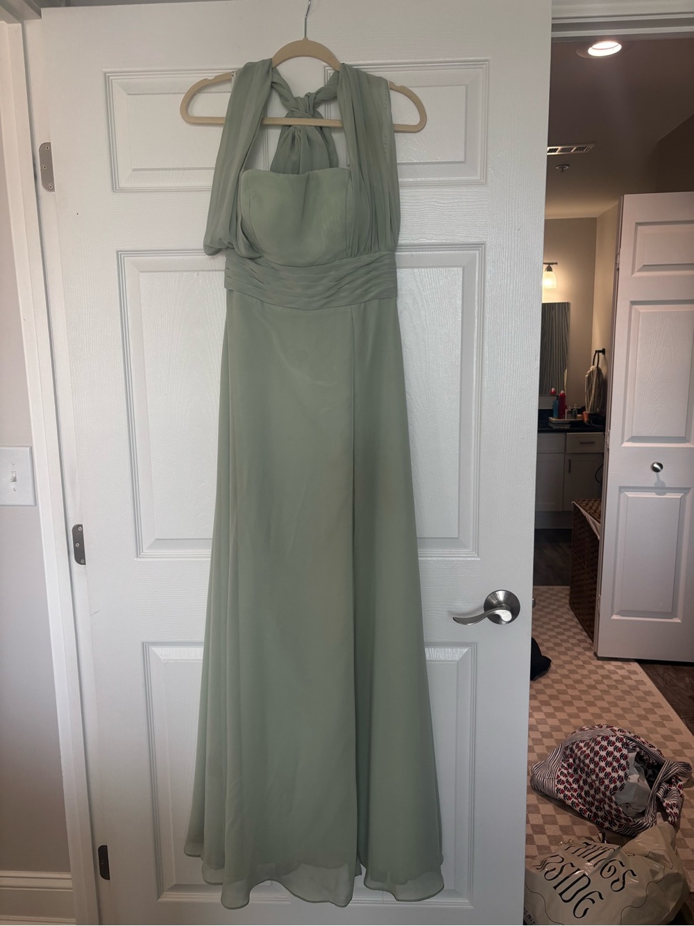 Azazie Sage Green Halter Chiffon Maxi Dress